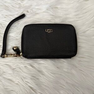 UGG Black Leather Wristlet with Gold Accents
